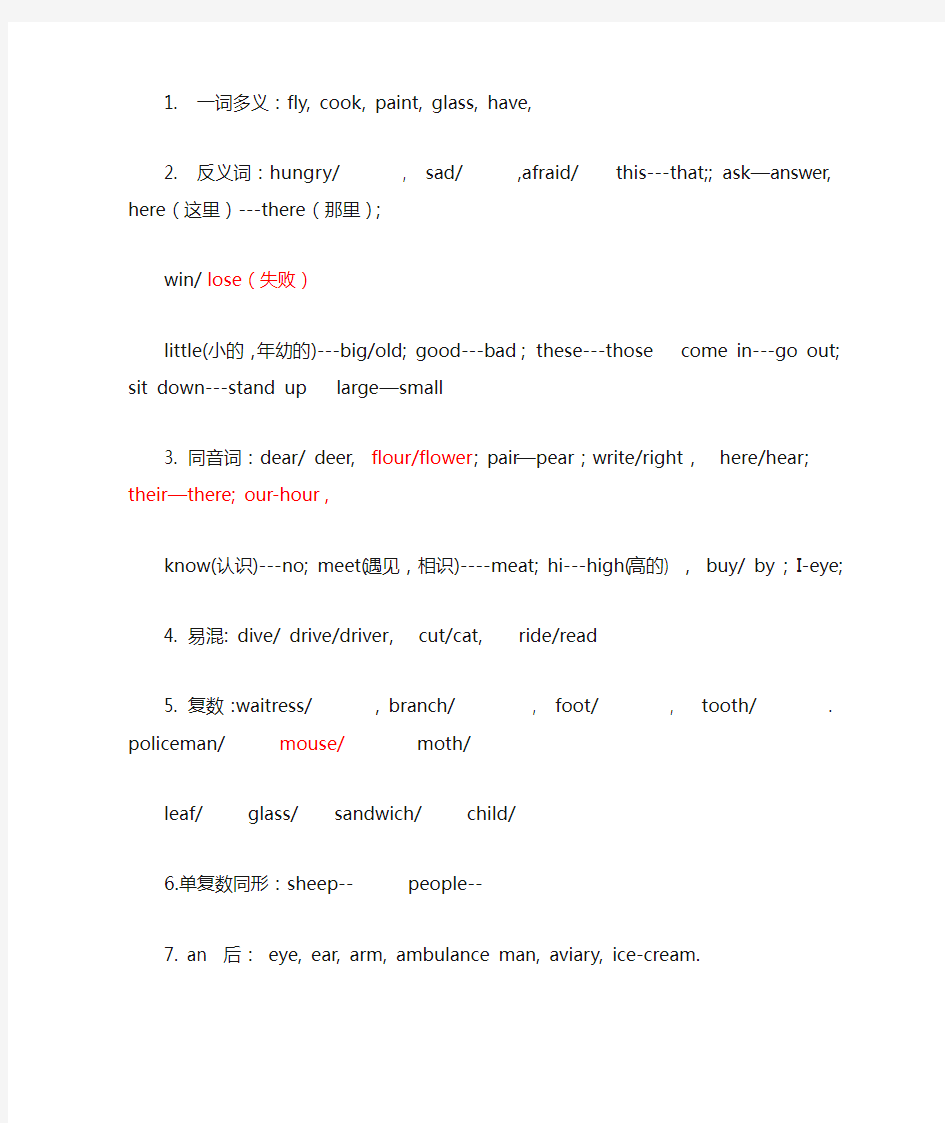 牛津英语上海版4A知识点梳理