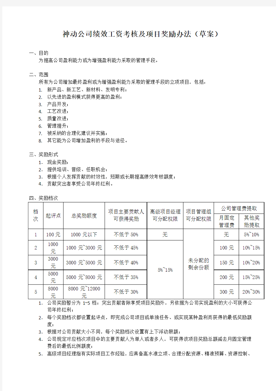 项目考核及奖励办法