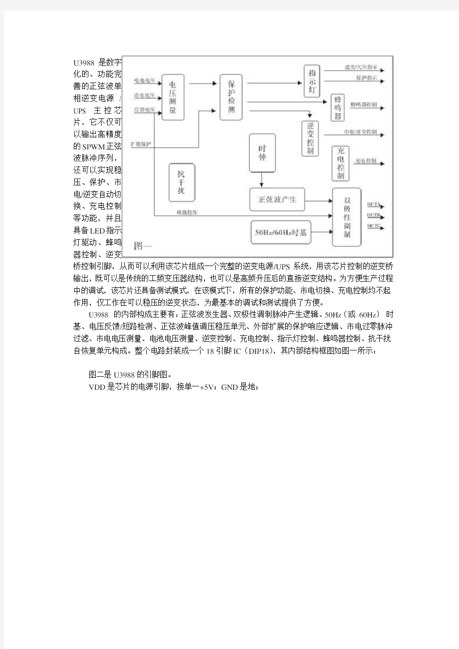 纯正弦波单相逆变电源主控芯片 U3988