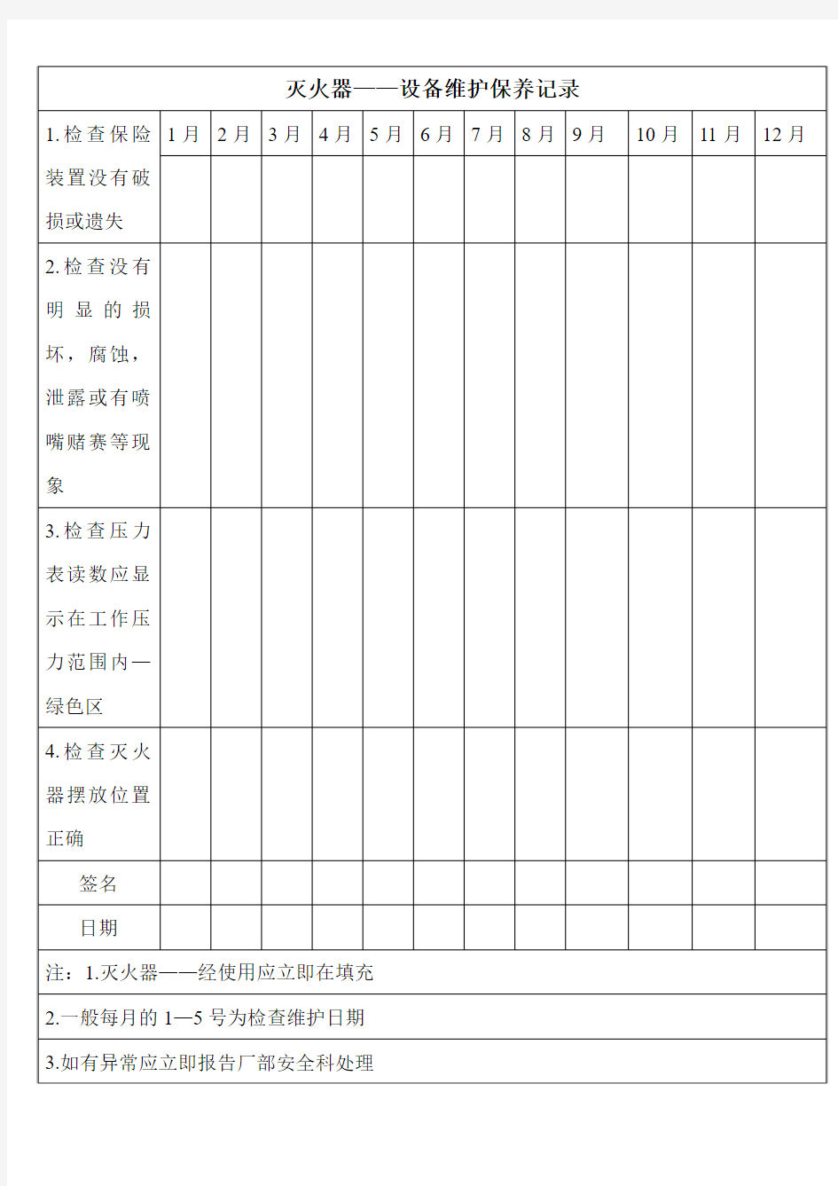 灭火器设备维护保养记录