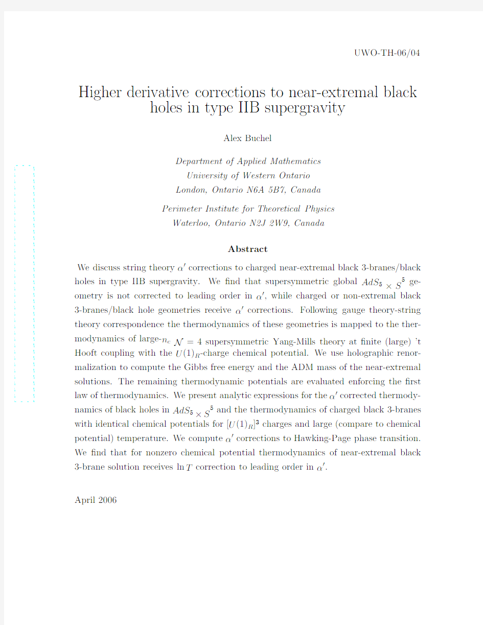 Higher derivative corrections to near-extremal black holes in type IIB supergravity