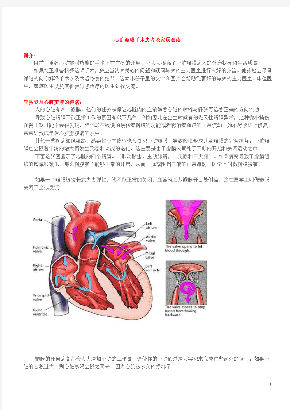 心脏瓣膜手术患者及家属必读