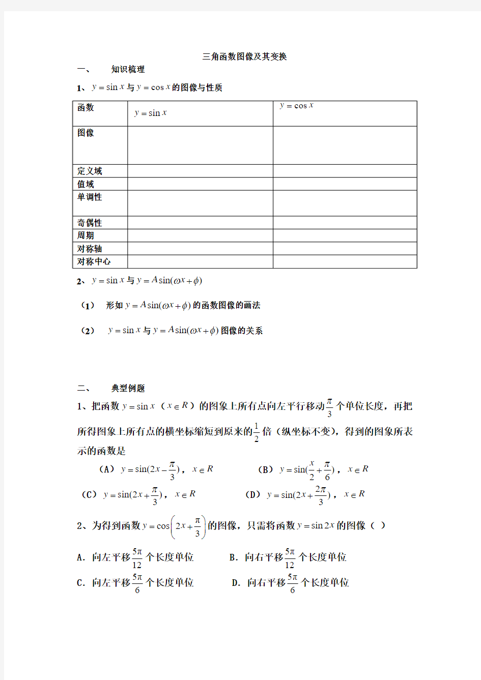 三角函数图像变换