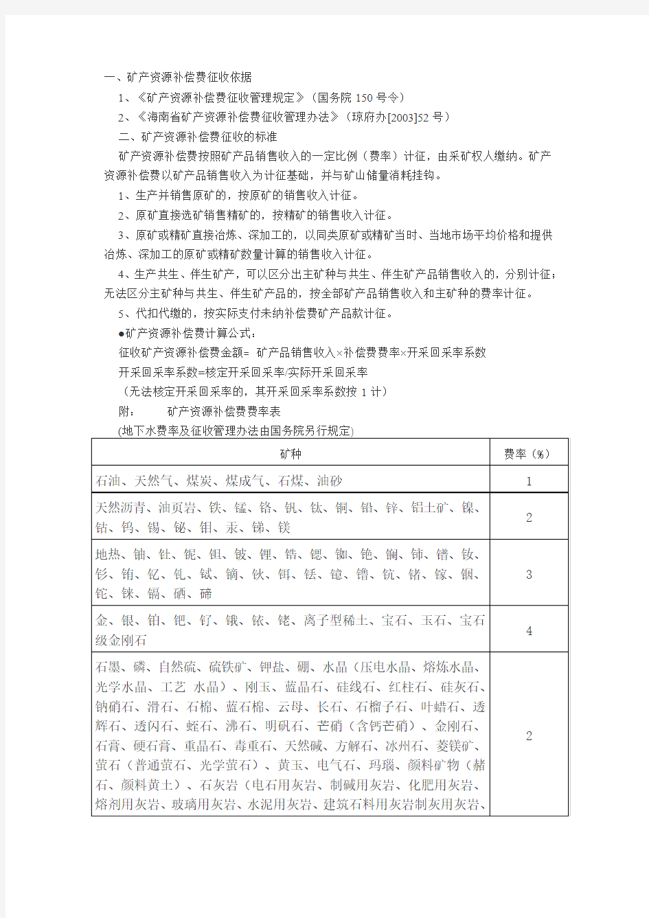 矿产资源补偿费征收的依据和标准