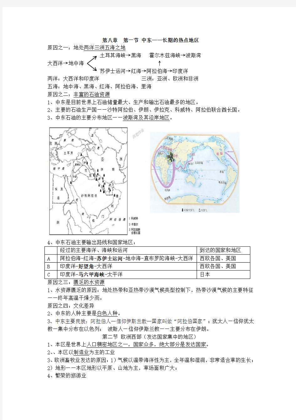 初中人教版地理七年级第八章知识点总结