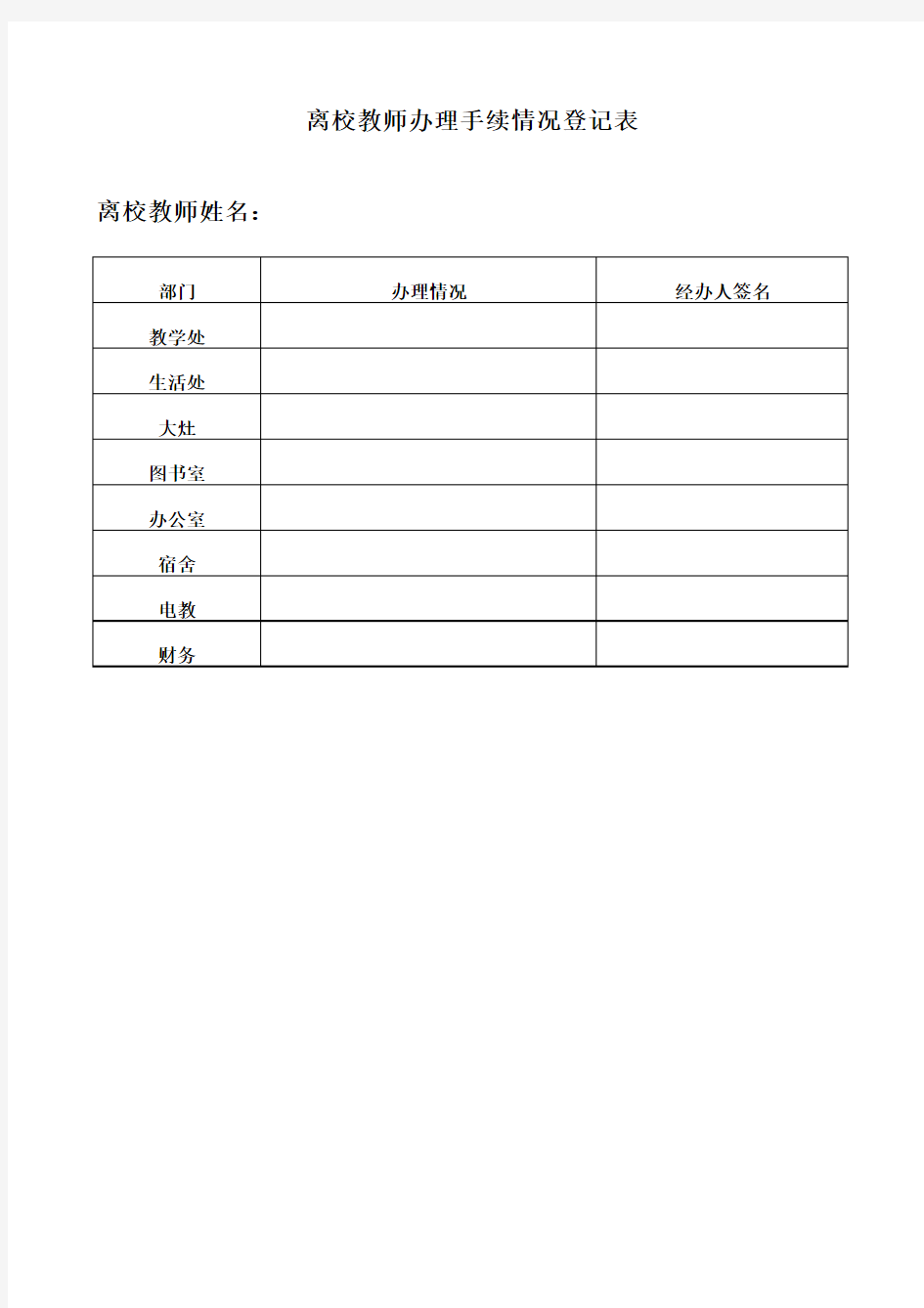 离校教师办理手续情况登记表