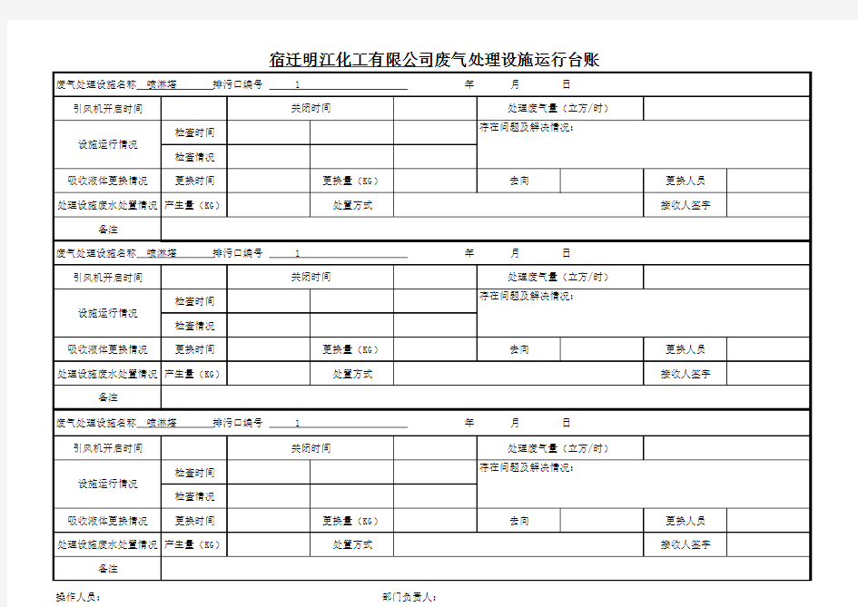 废气处理设施运行台账