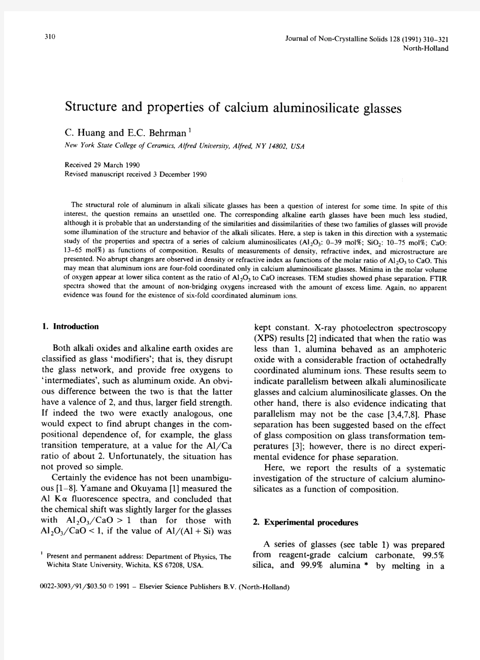 Structure and properties of calcium aluminosilicate glasses