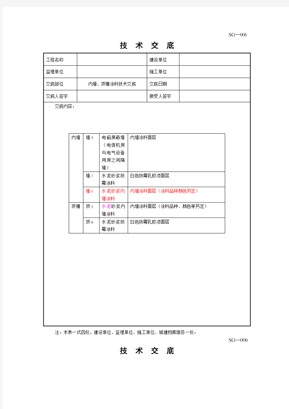 墙面 顶棚涂料施工技术交底