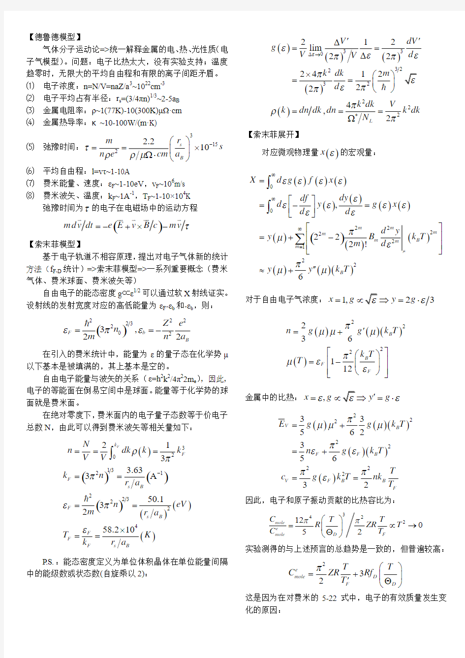 清华大学固体物理期末小结