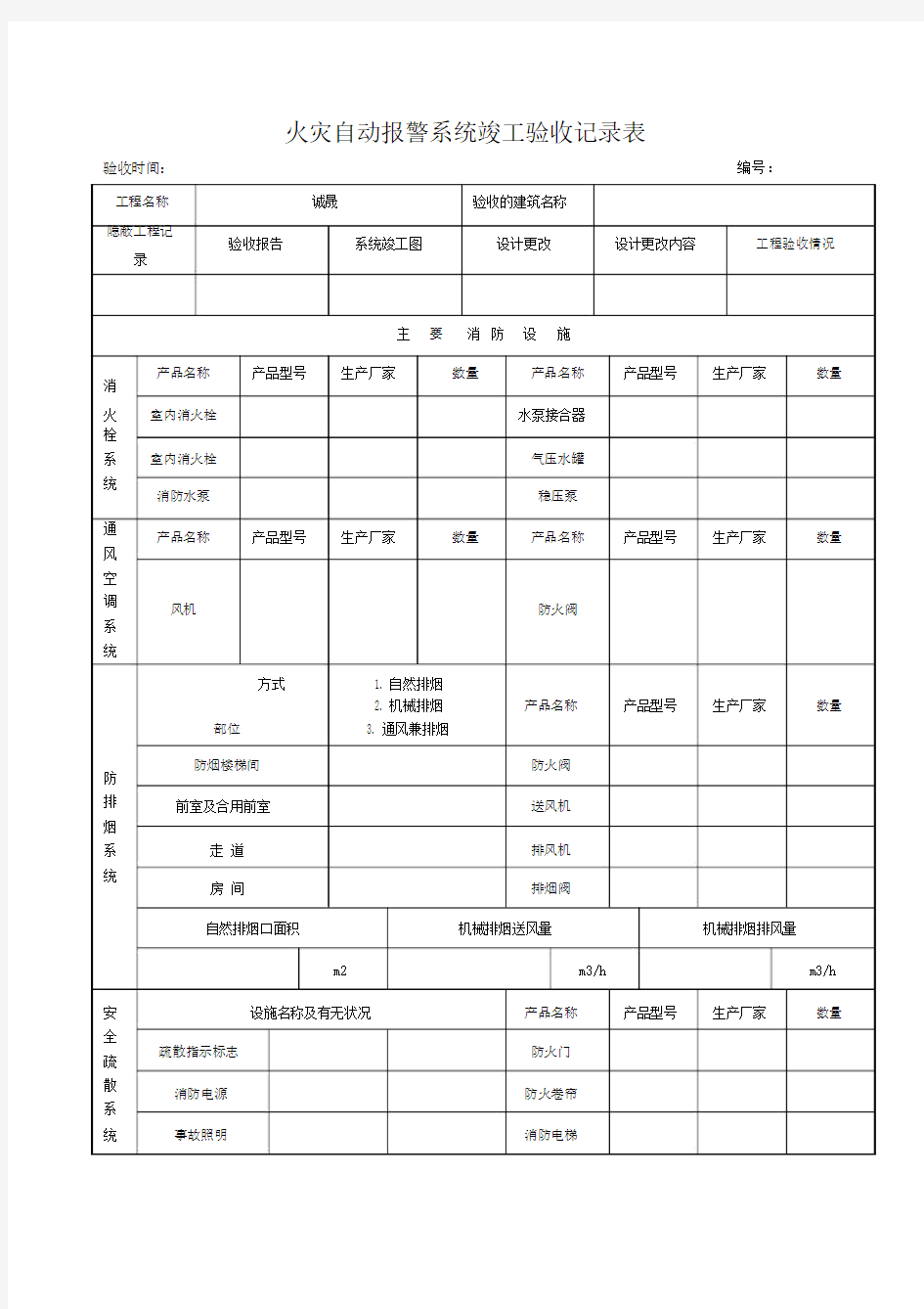 001-施2015-208火灾自动报警系统竣工验收记录表.doc