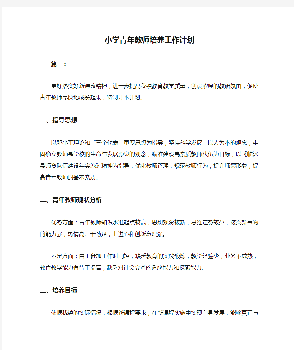 小学青年教师培养工作计划