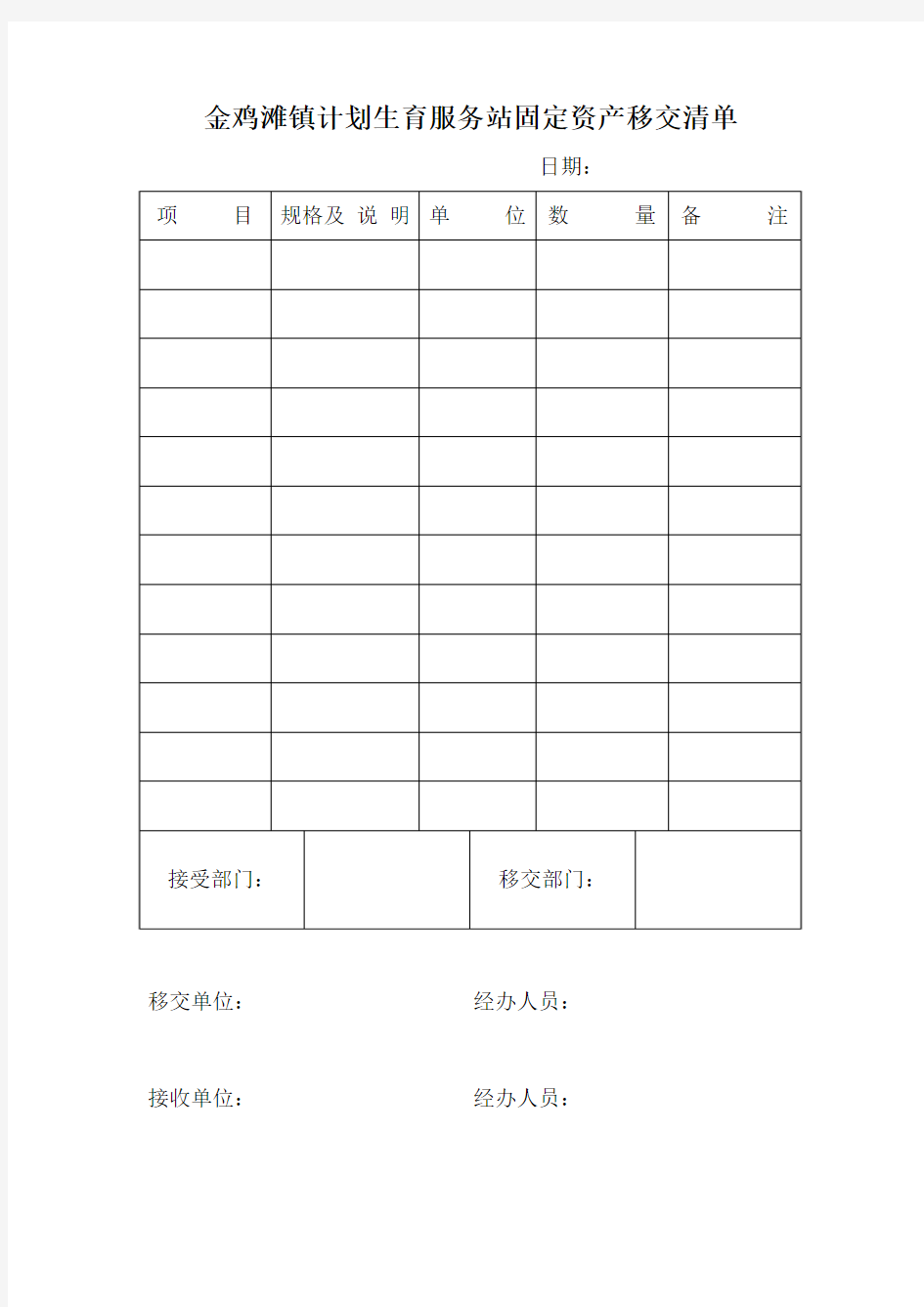 固定资产移交清单