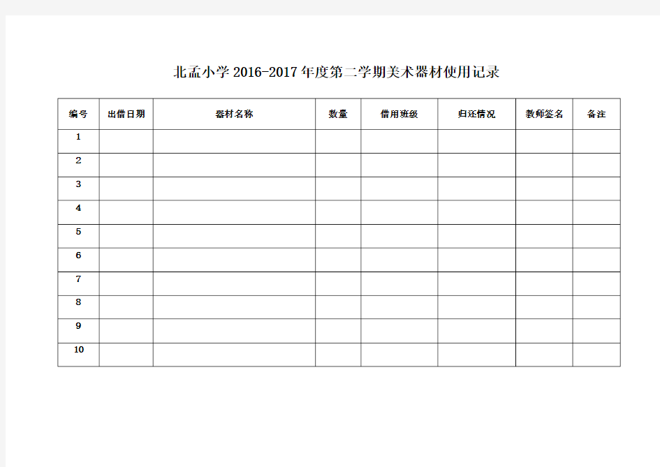 北孟小学美术器材使用记录表