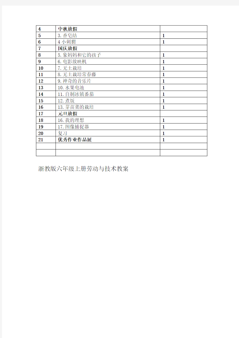 浙教版小学六年级上册劳动技术教案全册