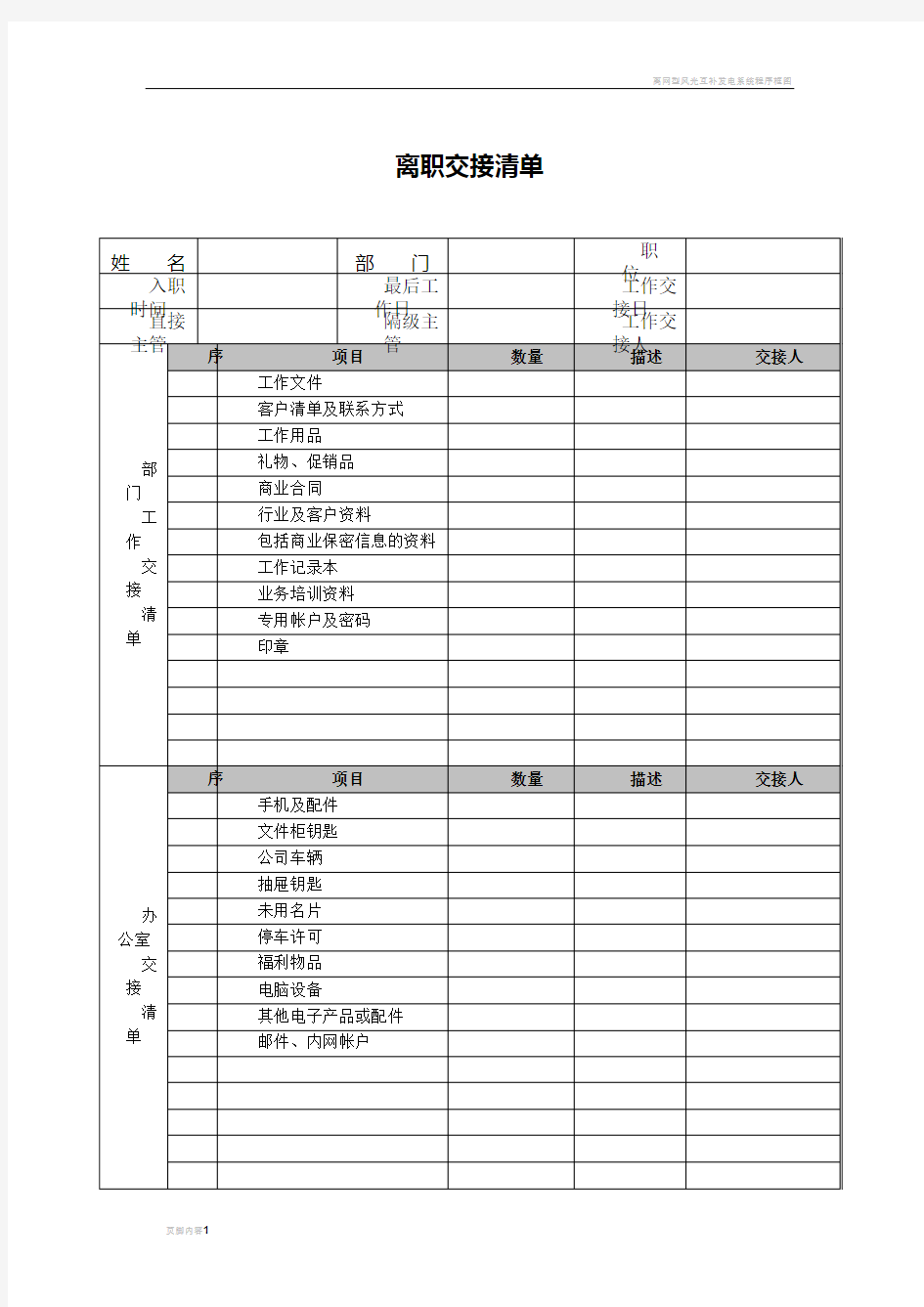 离职交接清单(模板)