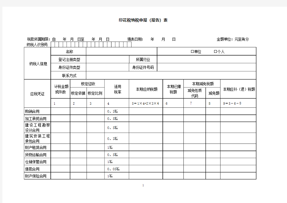 上海印花税纳税申报(报告)表