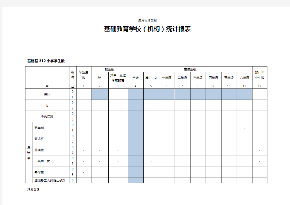 基础教育学校(机构)统计报表