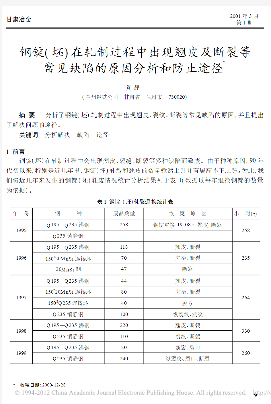 钢锭_坯_在轧制过程中出现翘皮及断裂等常见缺陷的原因分析和防止途径