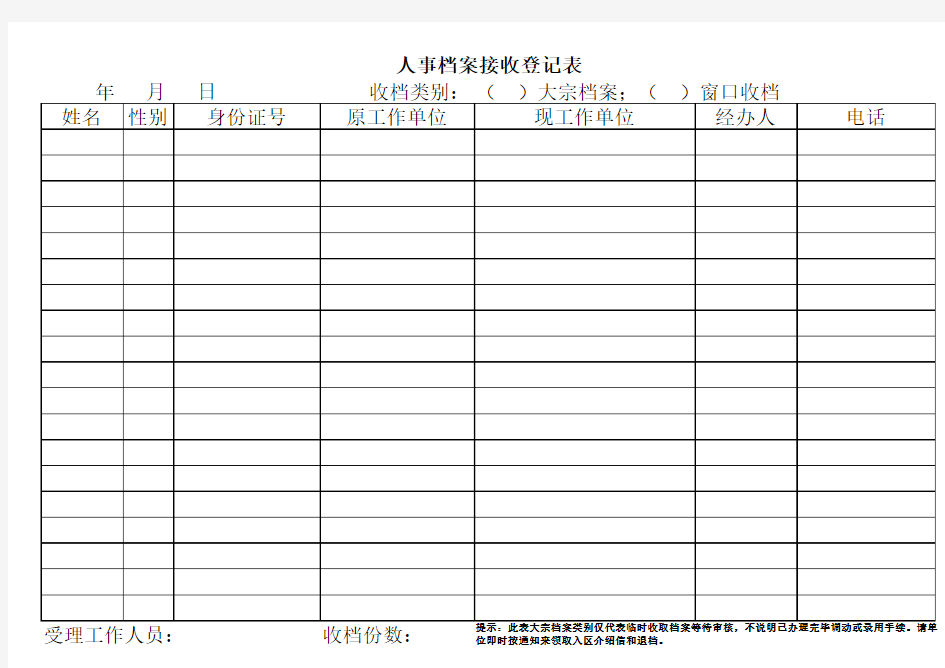 人事档案接收登记表