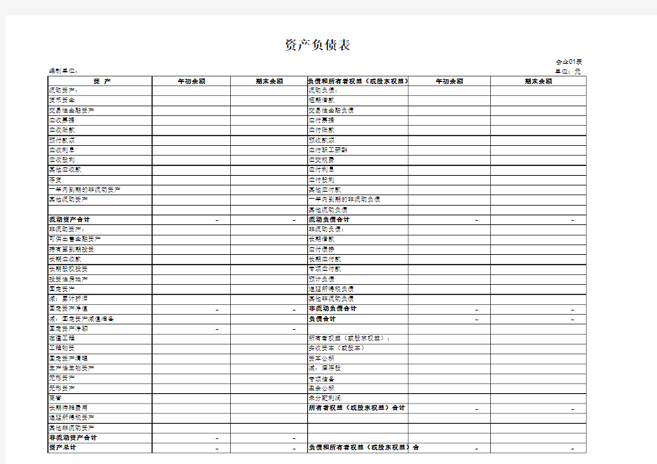 2013年最新准则资产负债表模板