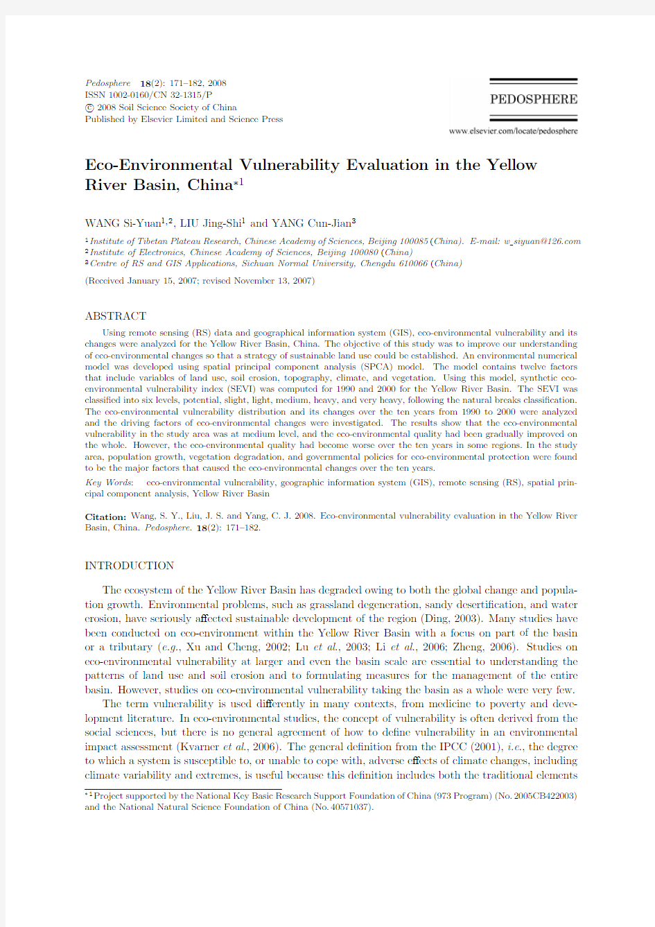 Eco-Environmental Vulnerability Evaluation in the Yellow River Basin, China