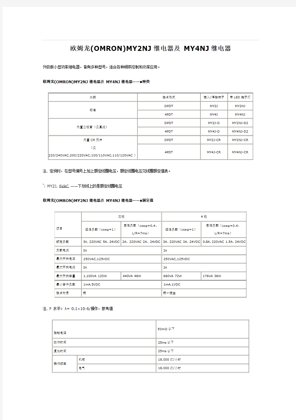 欧姆龙(OMRON)MY2NJ继电器