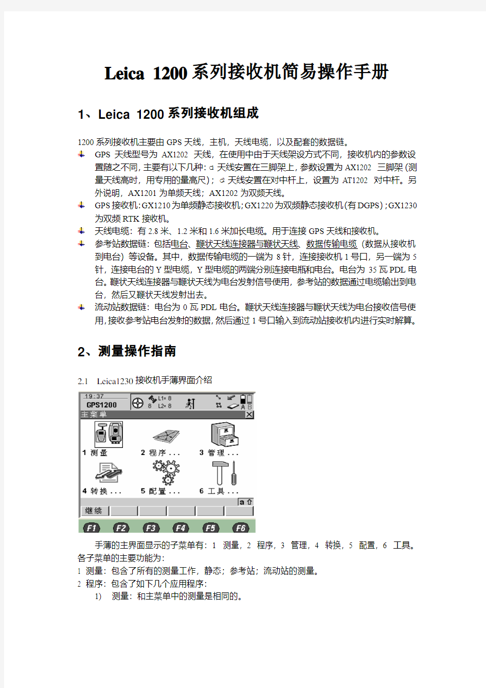 Leica 1230系列接收机简易操作手册