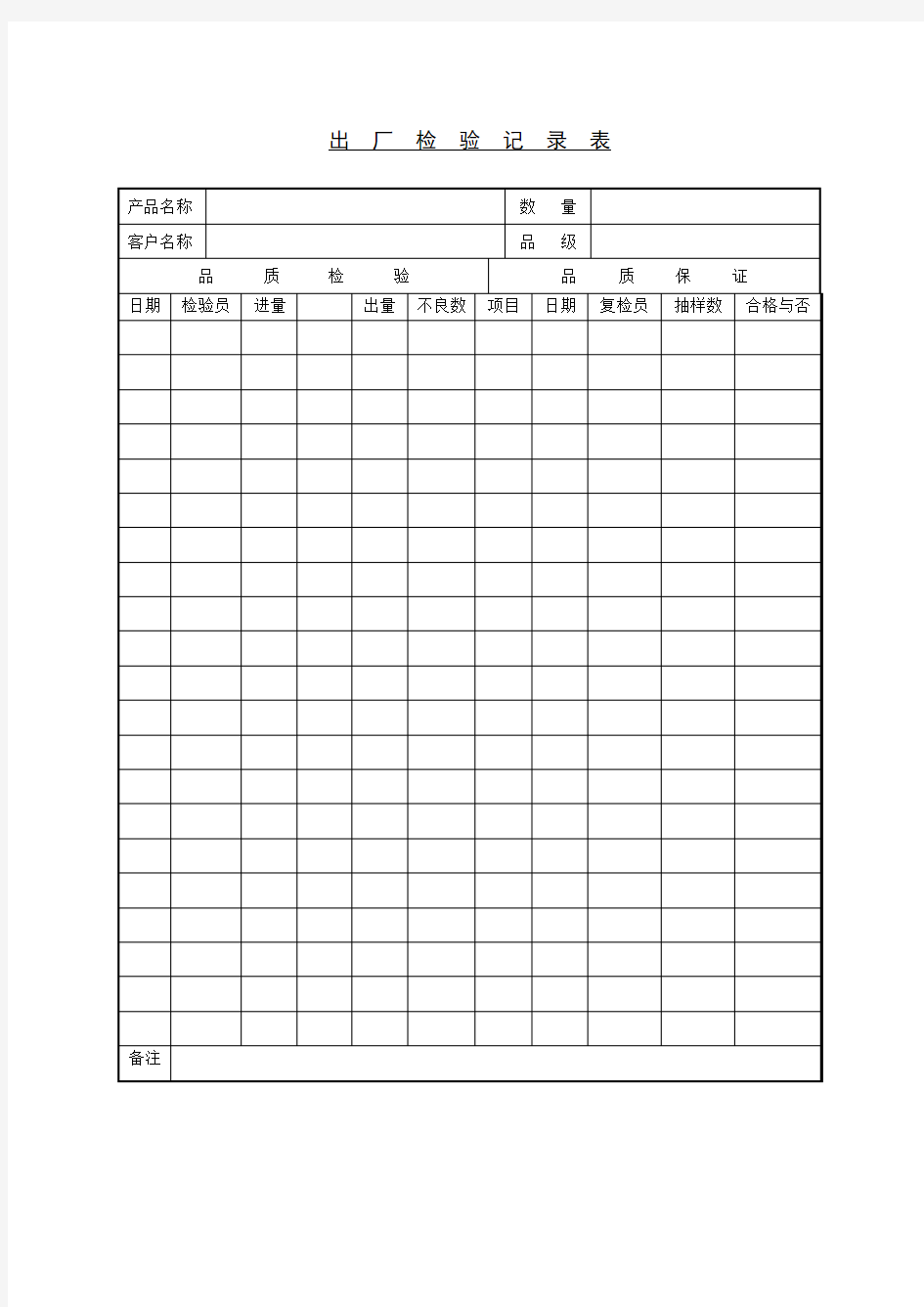 出厂检验记录表模板