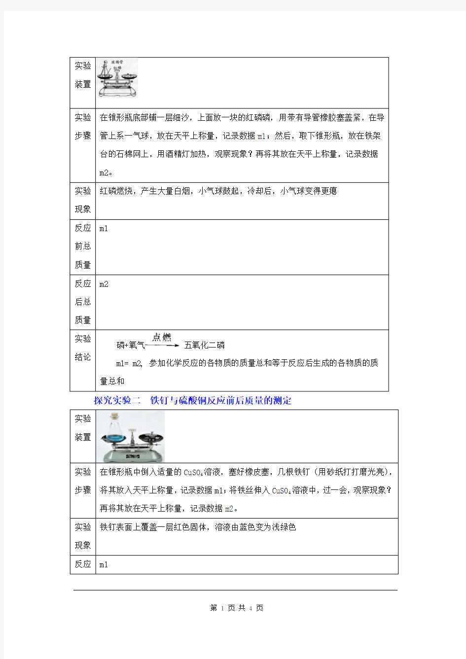 初三上册化学 质量守恒定律教案与教学反思