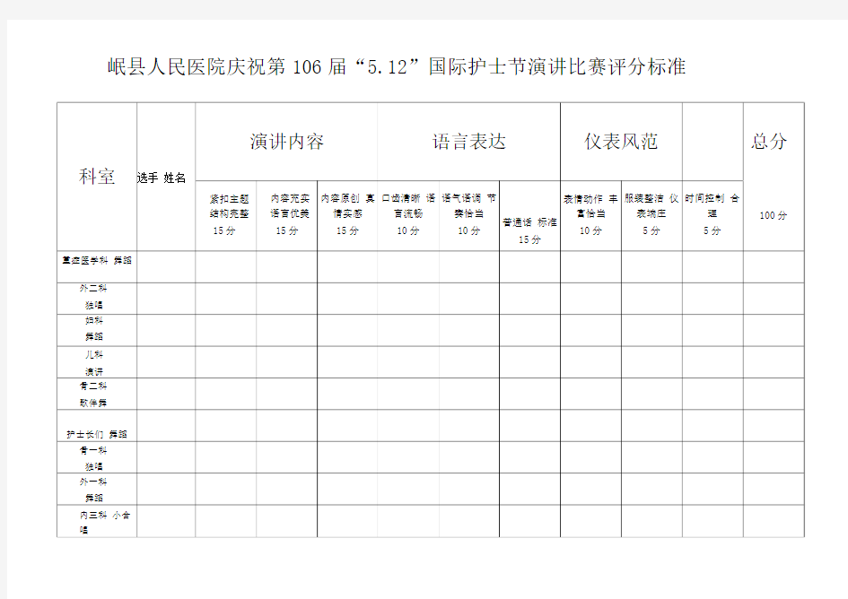 演讲比赛评委评分表