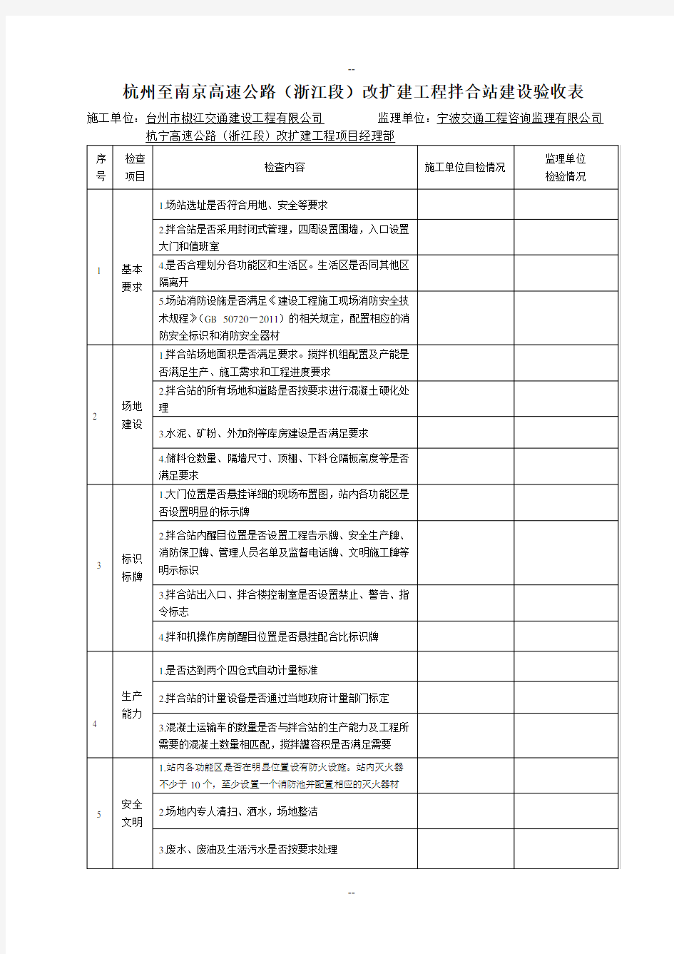 拌合站建设验收表