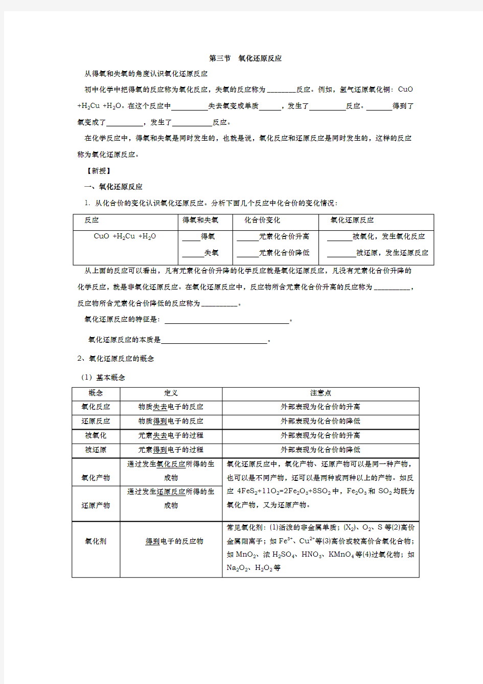 氧化还原反应知识点与练习