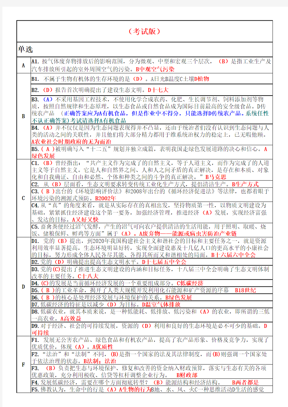 美丽中国与生态文明建设考试版8.1教学内容