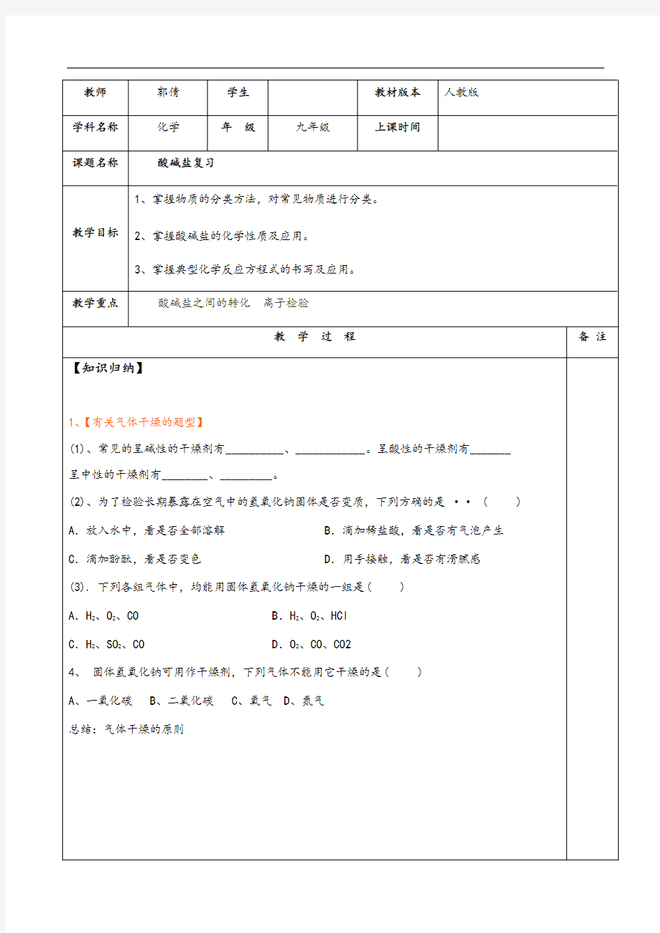 酸碱盐常考题型总结材料