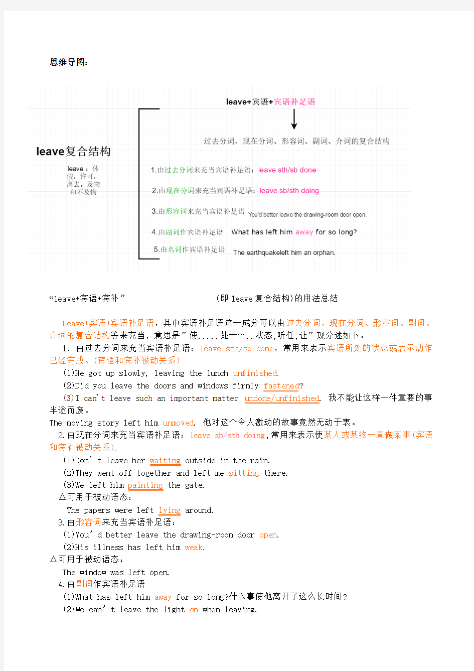 含思维导图leave+宾语+宾补的用法