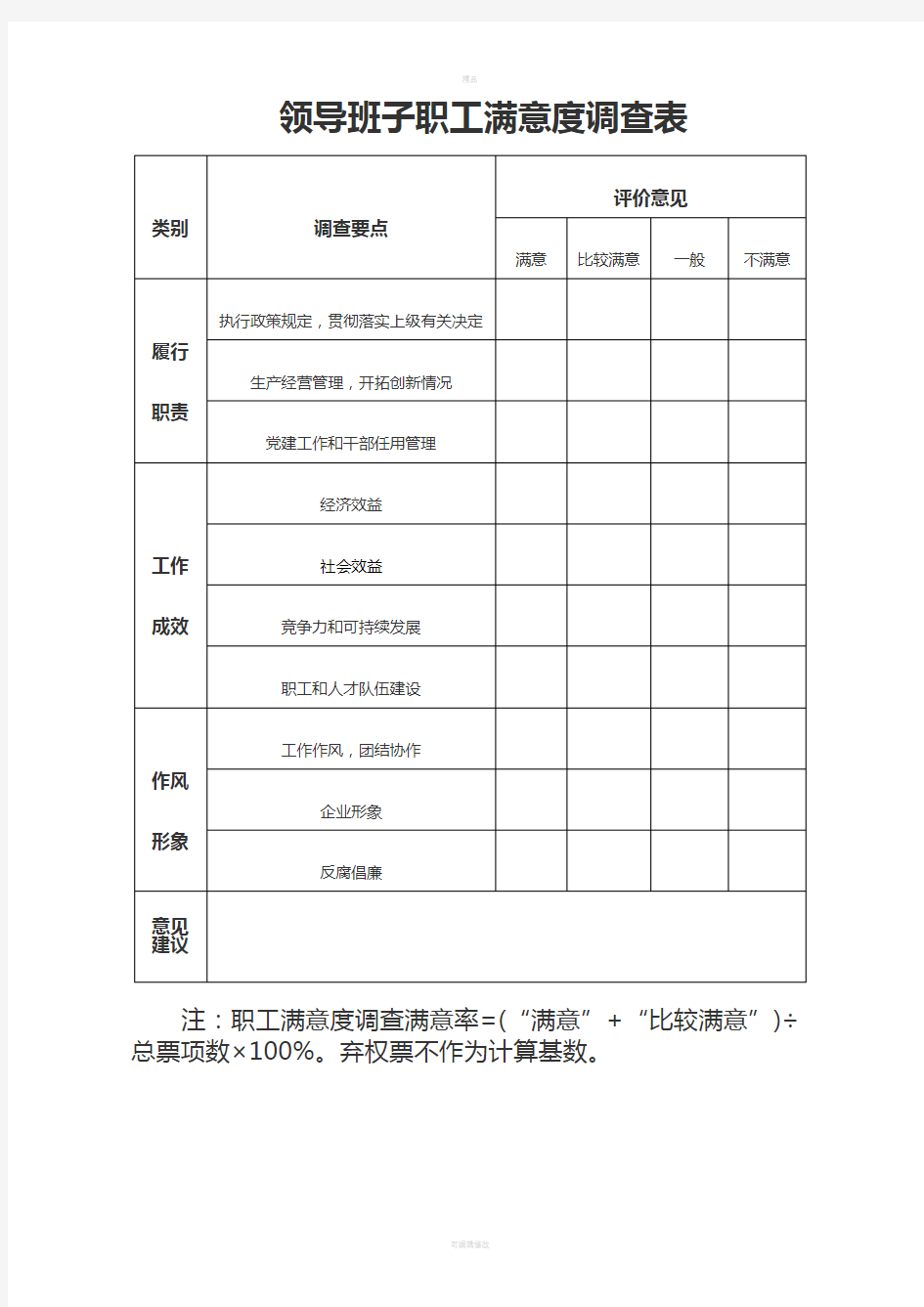 领导班子职工满意度调查表