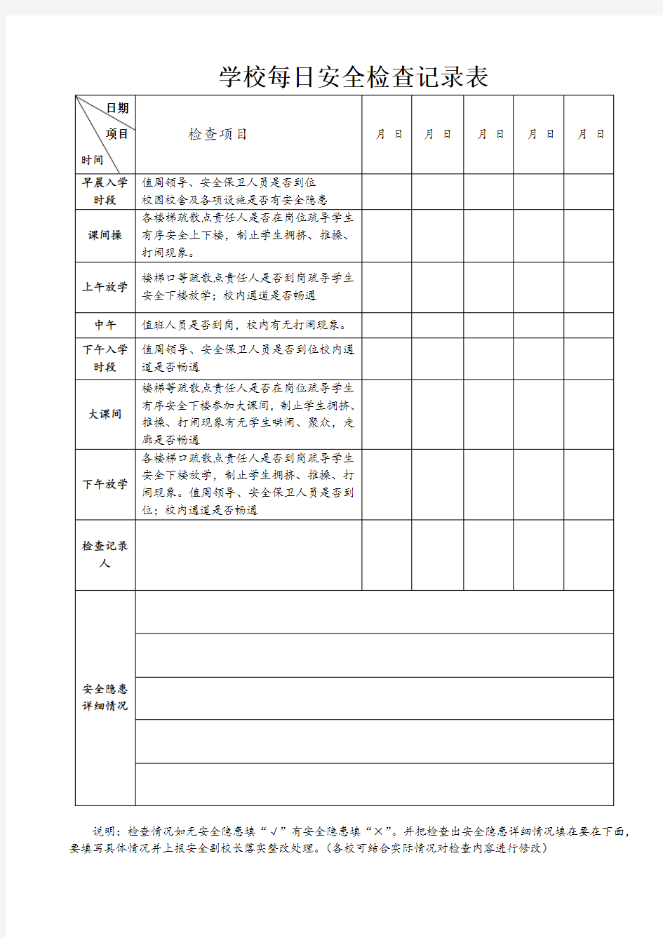 学校每日安全检查记录