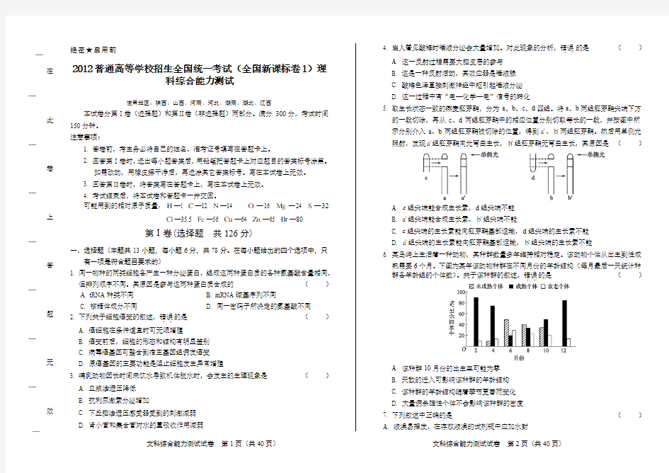 2012年高考理综全国卷1及答案