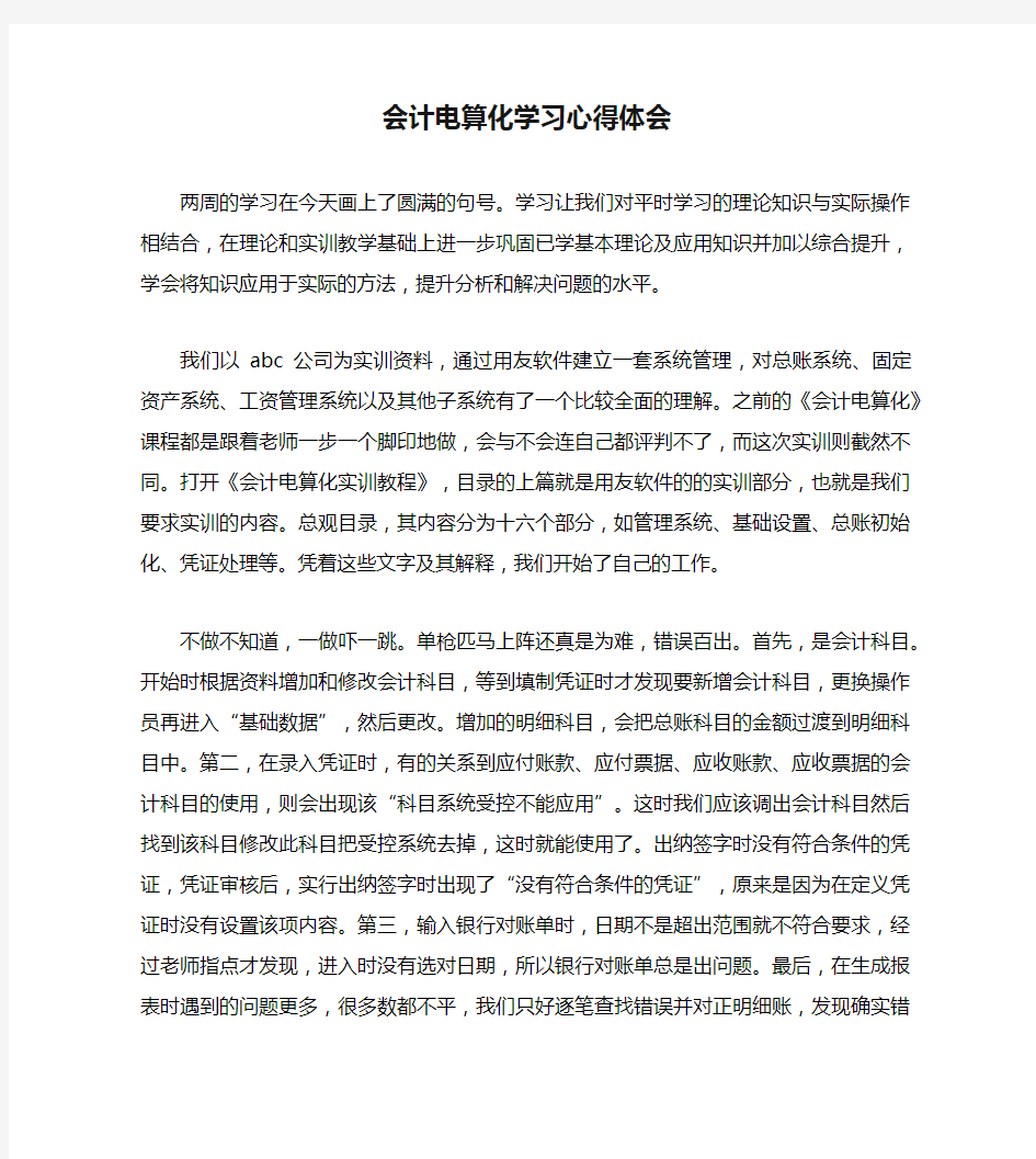 会计电算化学习心得体会