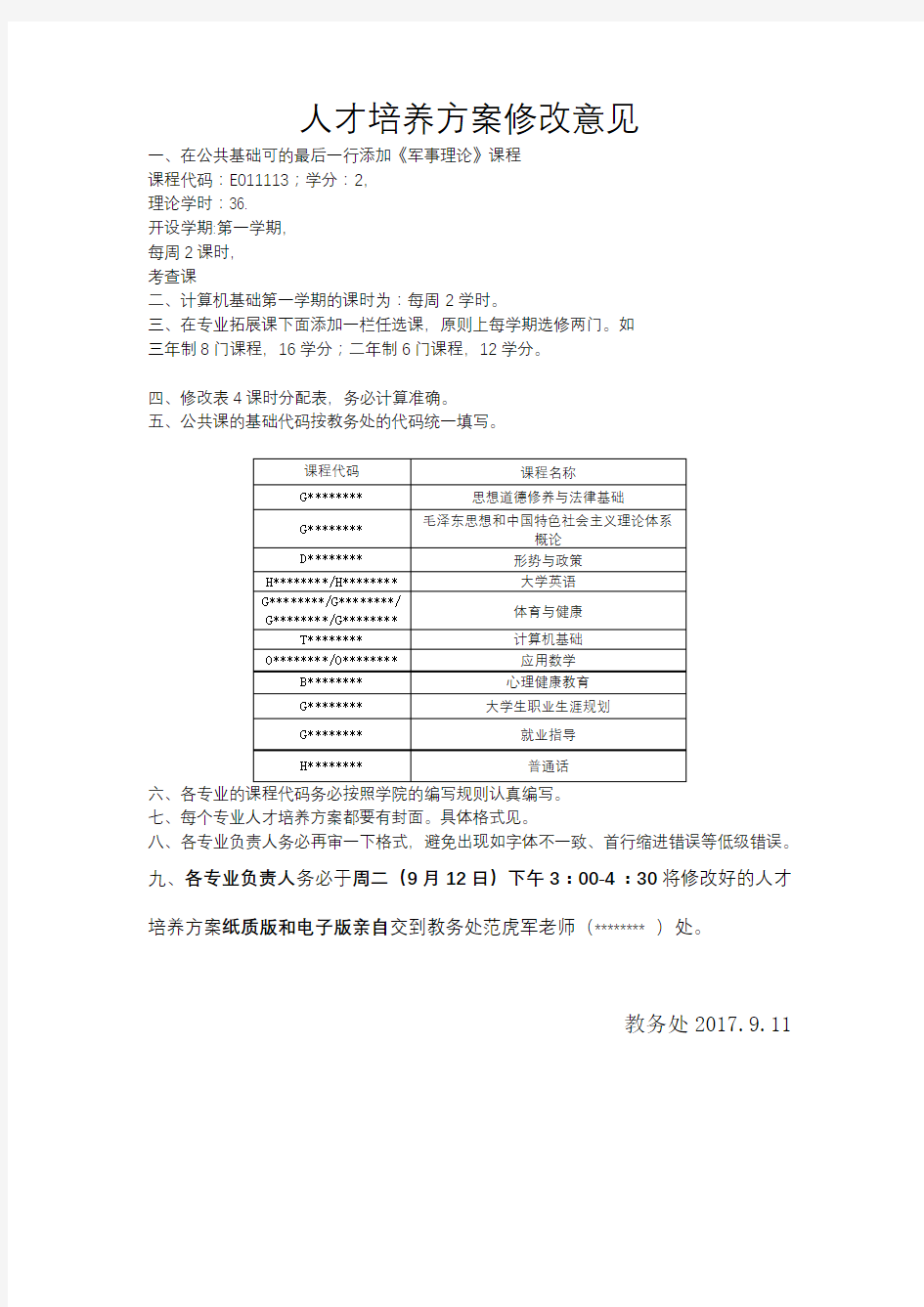 人才培养方案修改意见【模板】