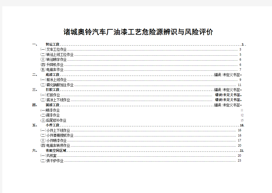 油漆工艺危险源辨识与风险评价信息表