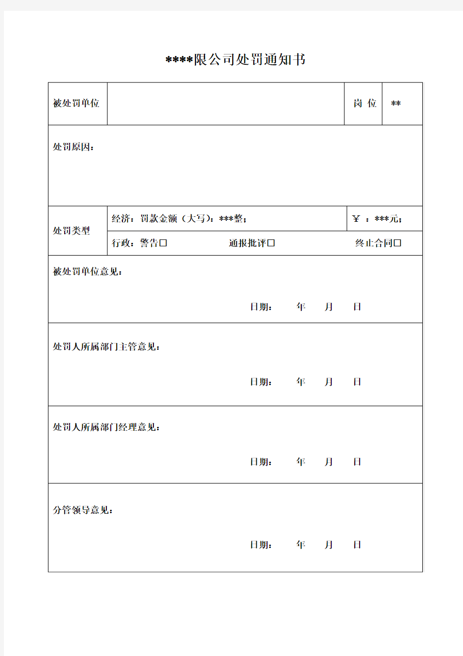 处罚通知书