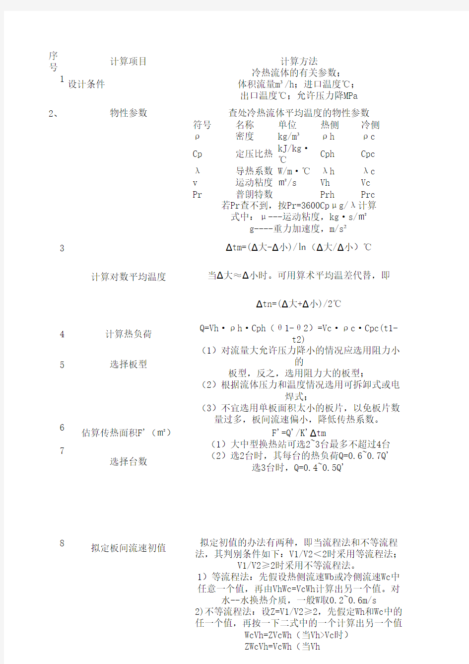 板式换热器设计选型计算方法和步骤