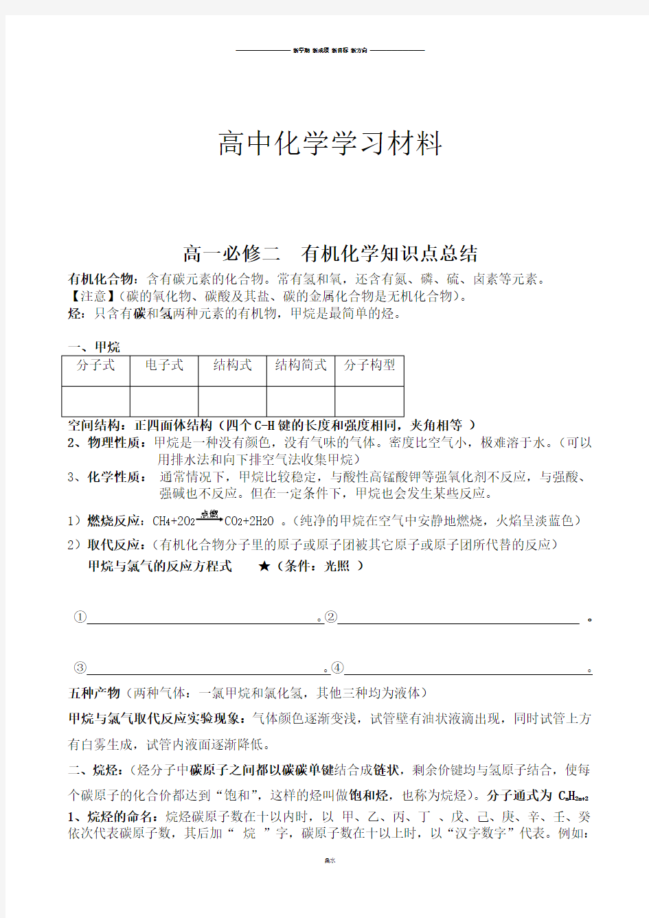 人教版高中化学必修二高一  有机化学知识点总结.docx