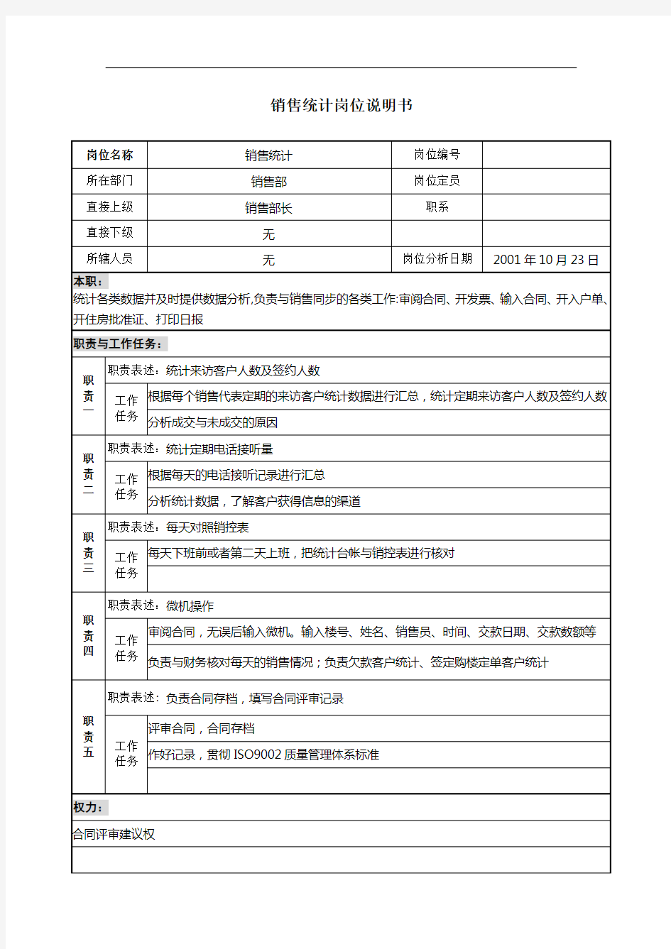 PZGLI007-品质管理-销售统计岗位说明书