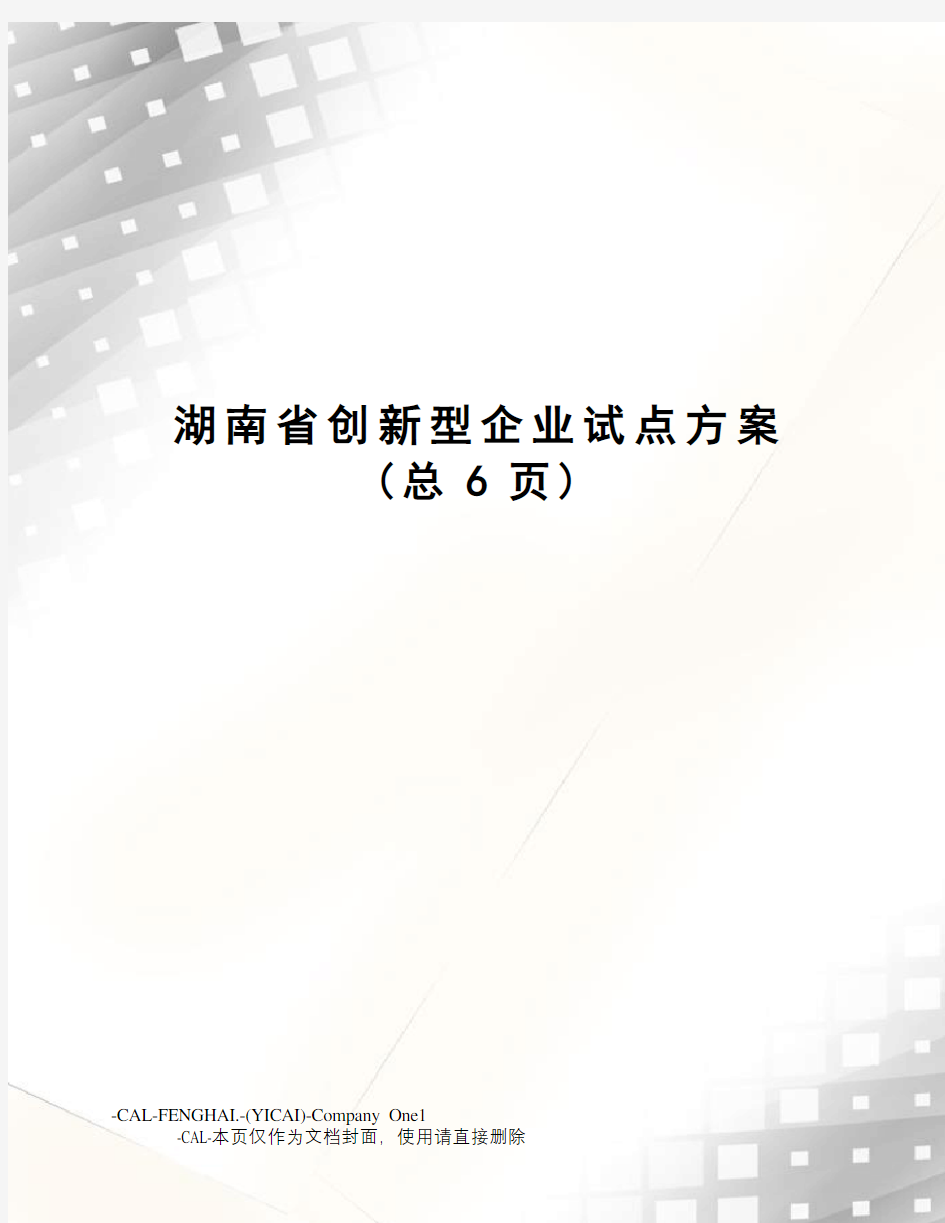 湖南省创新型企业试点方案