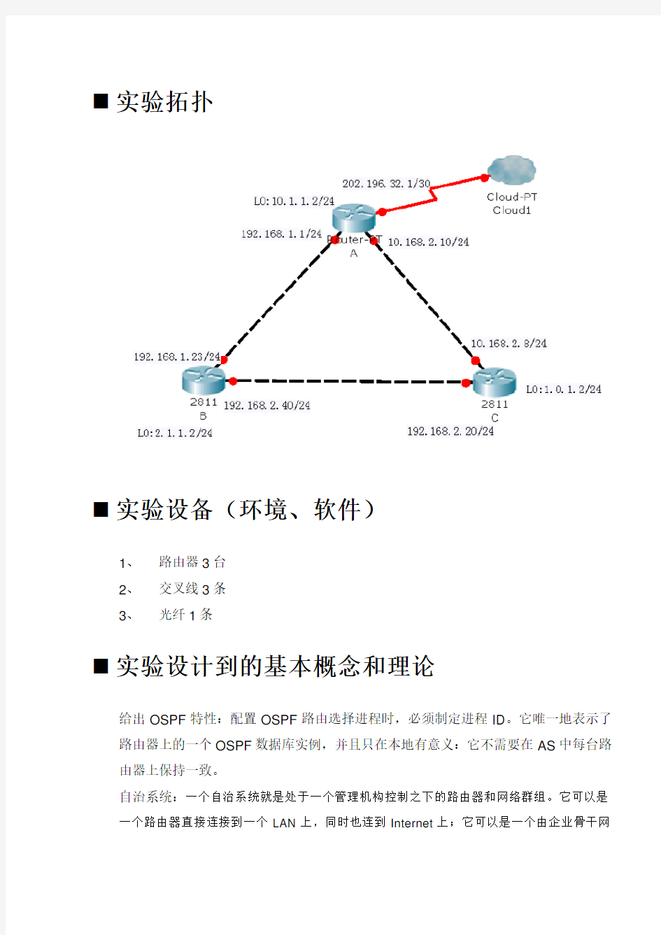 CCNA实验报告单区域OSPF配置