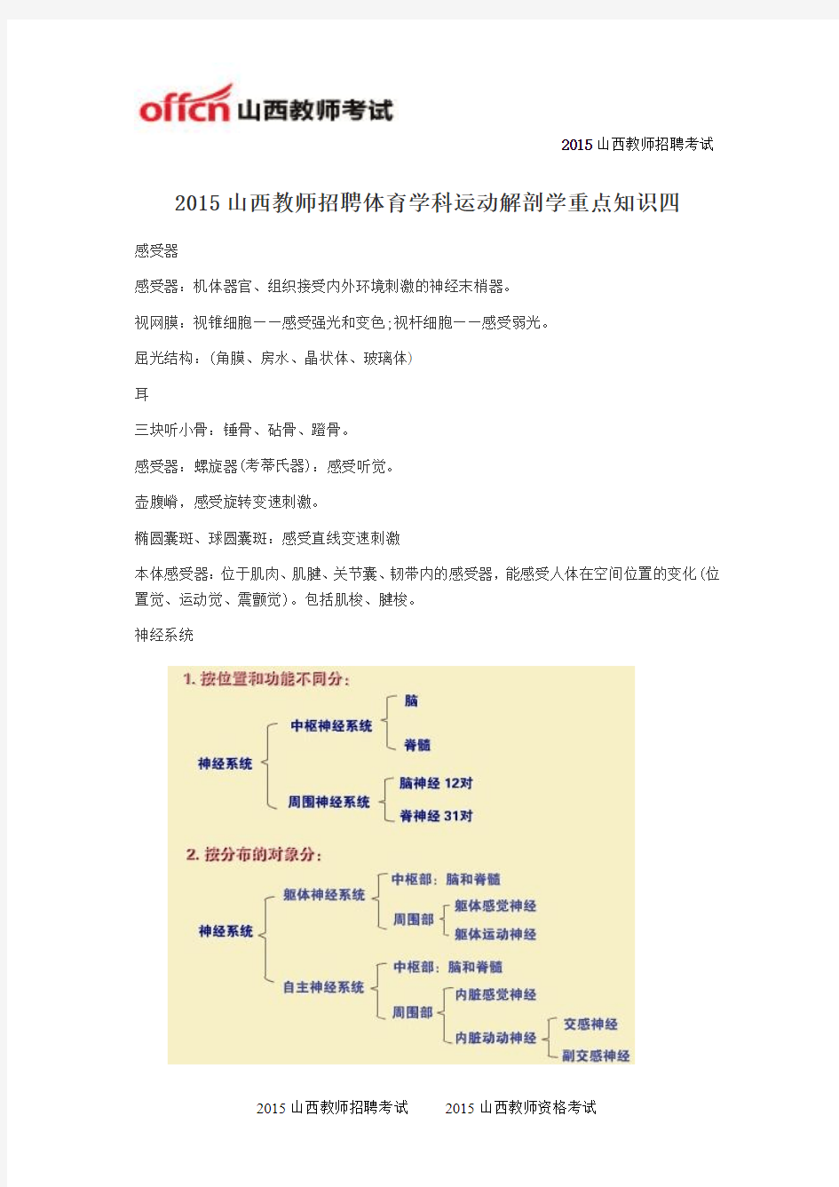 2015山西教师招聘体育学科运动解剖学重点知识四