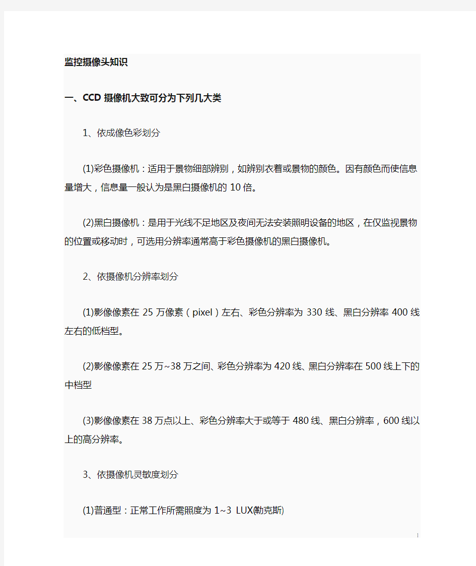 监控摄像头及参数资料